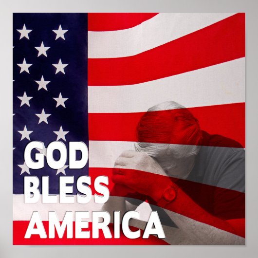 God Bless America Square Poster - Vlag/Man bidden (Voorkant)