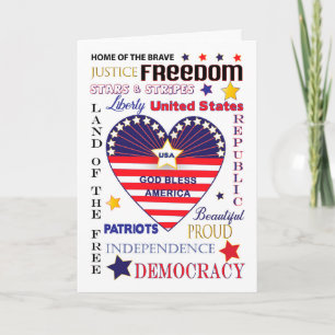 God Bless America Typografie Heart Flag Kaart