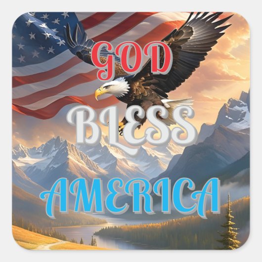 GOD BLESS AMERICA VIERKANTE STICKER (Voorkant)