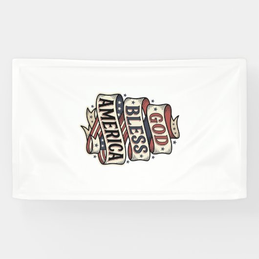 God Bless America Vintage Patriotisch Vectorontwer Spandoek (Horizontaal)