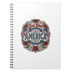 God Bless America Vintage Patriotische Bloemen Notitieboek