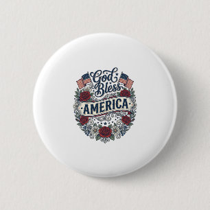 God Bless America Vintage Patriotische Bloemen Ronde Button 5,7 Cm