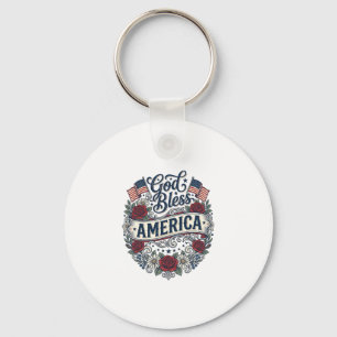 God Bless America Vintage Patriotische Bloemen Sleutelhanger