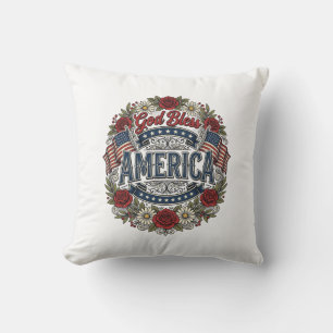 God Bless America Vintage Patriottische Bloemen Kussen