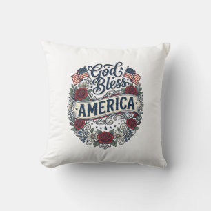 God Bless America Vintage Patriottische Bloemen Kussen