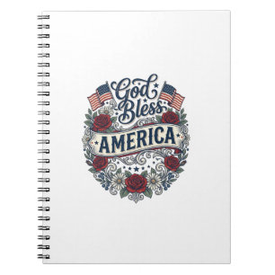 God Bless America Vintage Patriottische Bloemen Notitieboek