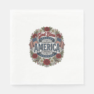God Bless America Vintage Patriottische Bloemen Servet
