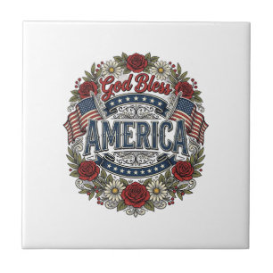 God Bless America Vintage Patriottische Bloemen Tegeltje