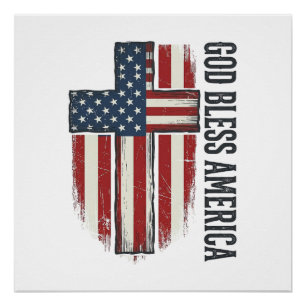 God Bless America Vintage Patriottische Kruis Ontw Perfect Poster