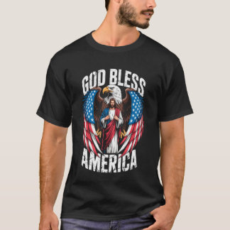 God Bless America Vlag Jezus Christelijke Adelaar  T-shirt