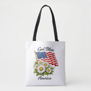 God Bless America VS-vlag en Madeliefjes Bloemschi Tote Bag