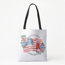 God Bless America Watercolor Vlag/Bloemen/Vogels I
