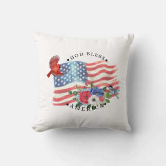 God Bless America Waterverf Vlag/Bloemen/Vogels 3 Kussen