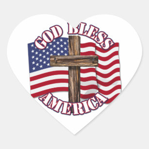 God Bless American met USA-vlag en kruis Hart Sticker