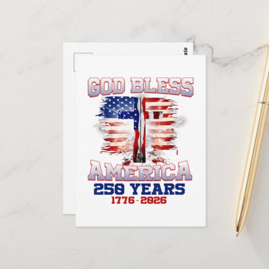 God Bless Amerika 250 Jaar 1776 2026 Briefkaart (Voorkant / Achterkant in situ)