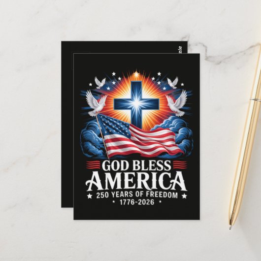 God Bless Amerika 250 Jaar 1776-2026 Briefkaart (Voorkant / Achterkant in situ)