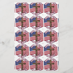 God Bless Amerika met de vlag van de VS & kruis Briefpapier