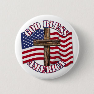 God Bless Amerika met de vlag van de VS & kruis Ronde Button 5,7 Cm