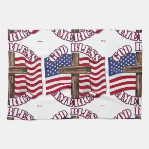 God Bless Amerika met de vlag van de VS & kruis Theedoek