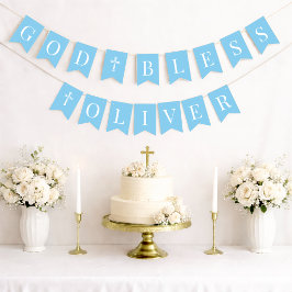 God Bless Baby Blue 6 Letter Jongens Doop Eerste C Vlaggetjes