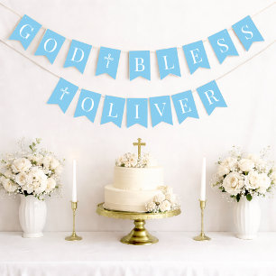 God Bless Baby Blue 6 Letter Jongens Doop Eerste C Vlaggetjes