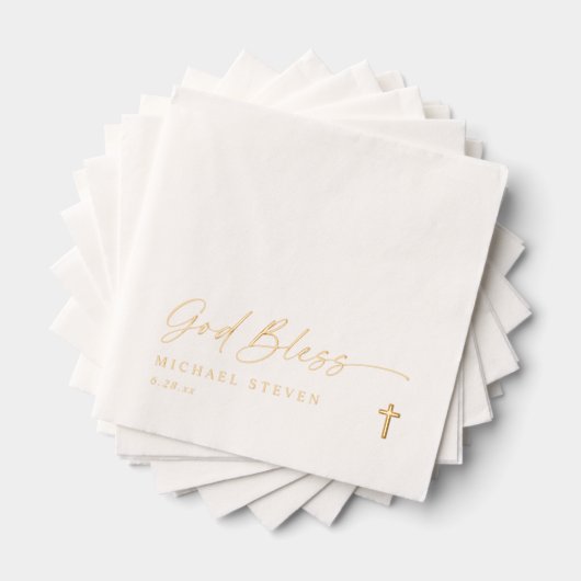God Bless Baptism Napkins Modern Cross Gold Folie Servetten (Insitu (Gestapeld))