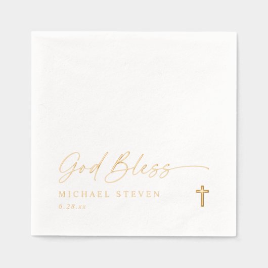 God Bless Baptism Napkins Modern Cross Gold Folie Servetten (Voorkant)