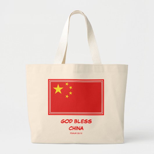 GOD BLESS CHINA Patriottic Chinese Flag Grote Tote Bag (Voorkant)