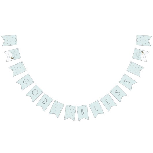 God Bless Crescent Moon & Stars Blauwe Jongen Doop Vlaggetjes (Alle)