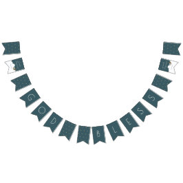 God Bless Crescent Moon & Stars Marine Blauwe Doop Vlaggetjes