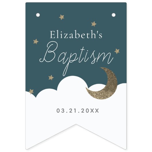 God Bless Crescent Moon & Stars Marine Blauwe Doop Vlaggetjes (Tweede vlag)