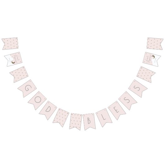 God Bless Crescent Moon & Stars Roze Meisje Doop Vlaggetjes (Alle)