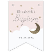God Bless Crescent Moon & Stars Roze Meisje Doop Vlaggetjes (Tweede vlag)