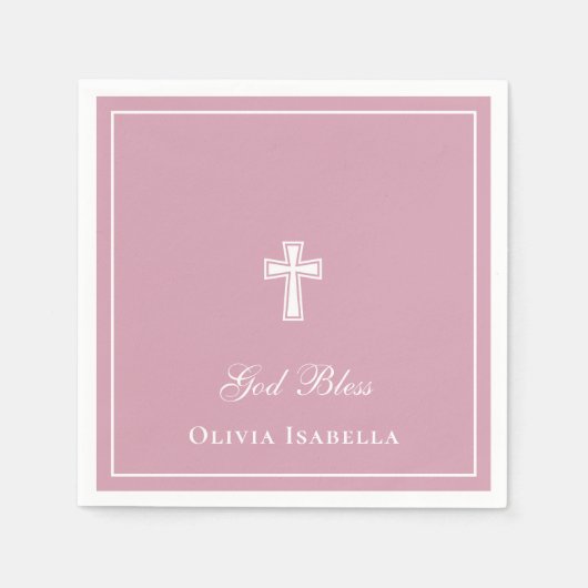 God Bless Cross Meisje Doop Servet (Voorkant)