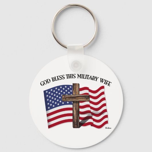 GOD BLESS DEZE MILITAIRE WIFE - robuust, vlag Sleutelhanger (Voorkant)