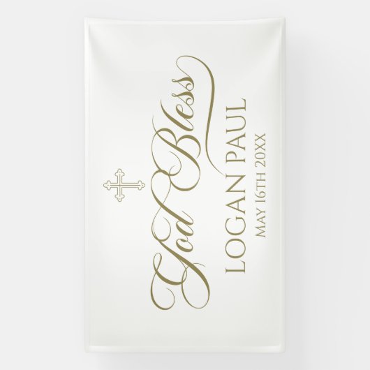 GOD BLESS gold banner backdrop  (Verticaal)