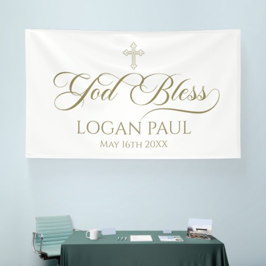 GOD BLESS gold banner backdrop  (Beurs)
