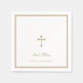 God Bless Gold Cross Meisje Doop Servet (Voorkant)