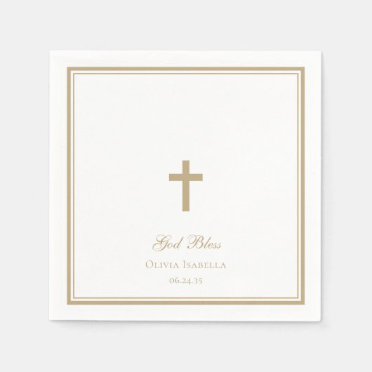 God Bless Gold Cross Meisje Doop Servet (Voorkant)