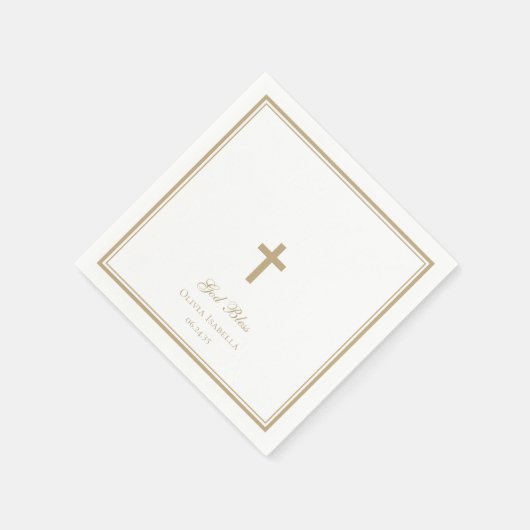 God Bless Gold Cross Meisje Doop Servet (Hoek)