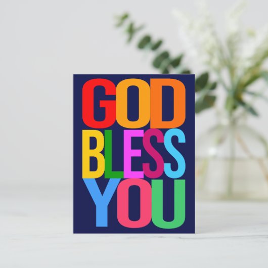 GOD BLESS JE Positief kleurrijk Briefkaart (Staand voorkant)