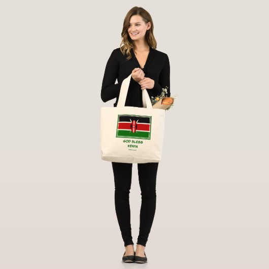 GOD BLESS KENYA Patriotic Kenyan Flag Grote Tote Bag (Voorkant (model))
