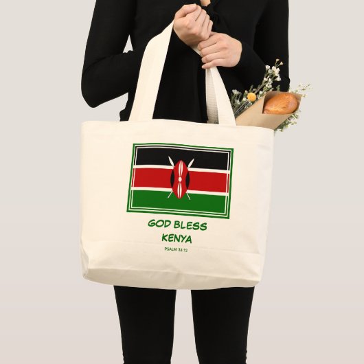 GOD BLESS KENYA Patriotic Kenyan Flag Grote Tote Bag (Voorkant (product))