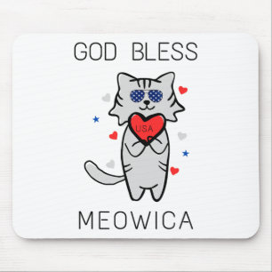 God Bless Meowica Grappig Patriottisch Amerika Cat Muismat