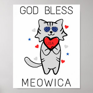 God Bless Meowica Grappig Patriottisch Amerika Cat Poster