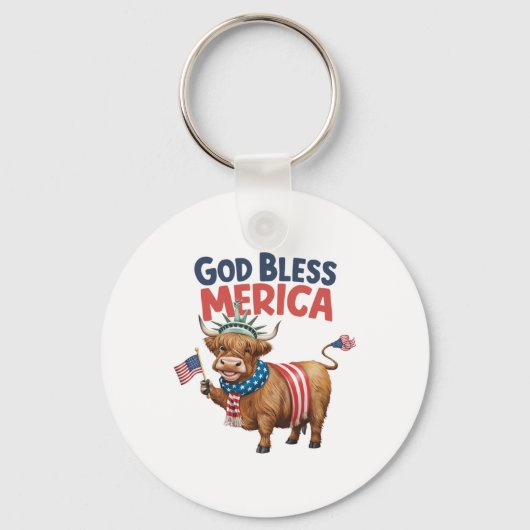 God Bless Merica' 4 juli Koe USA Amerikaans Sleutelhanger (Voorkant)