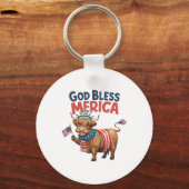 God Bless Merica' 4 juli Koe USA Amerikaans Sleutelhanger (Voorkant)