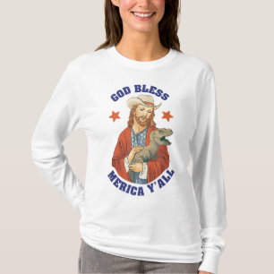 God Bless Merica Y'all Jesus Dinosaurus Cowboy Pet T-shirt