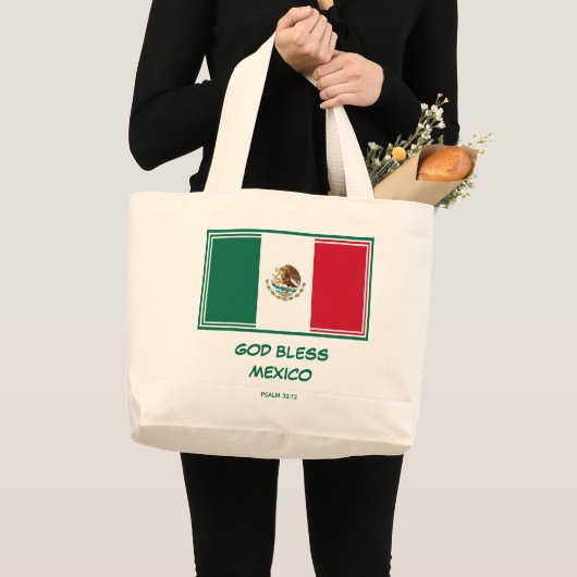 GOD BLESS MEXICO Patriottische Mexicaanse vlag Grote Tote Bag (Voorkant (product))