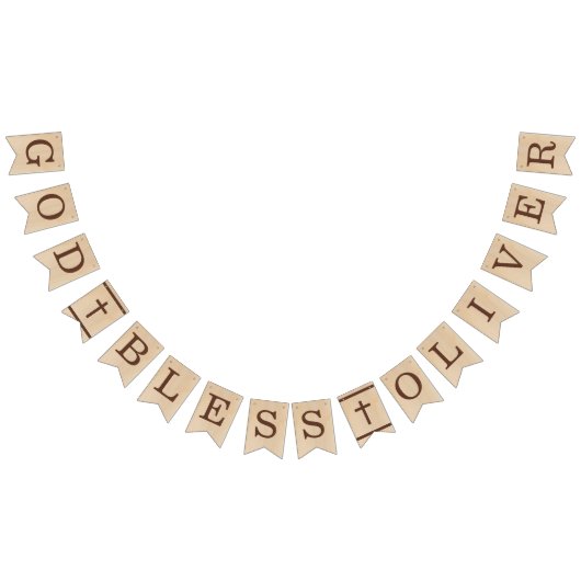 God Bless Naam Bruin Hout Doop Eerste Communie Vlaggetjes (Alle)